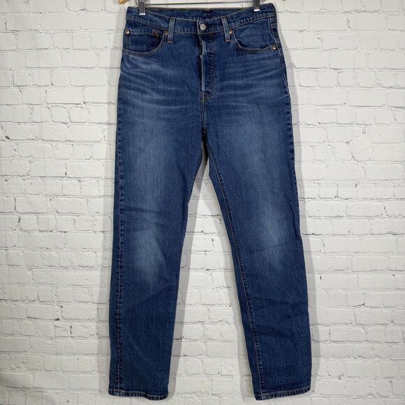 Levis 501 Jeans Button Fly Women Size 29 Medium Washed Denim Straight Leg Pants - Picture 2 of 13